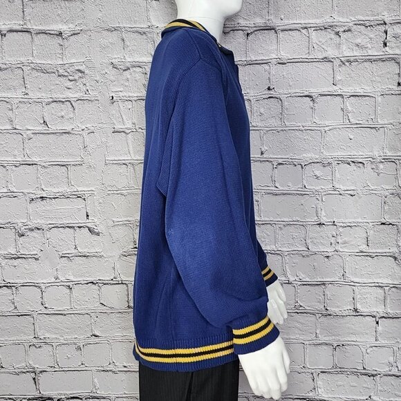 IZOD Vintage 1/4 Zip Logo Blue/Yellow Sweater, Men's XL - Picture 4 of 10